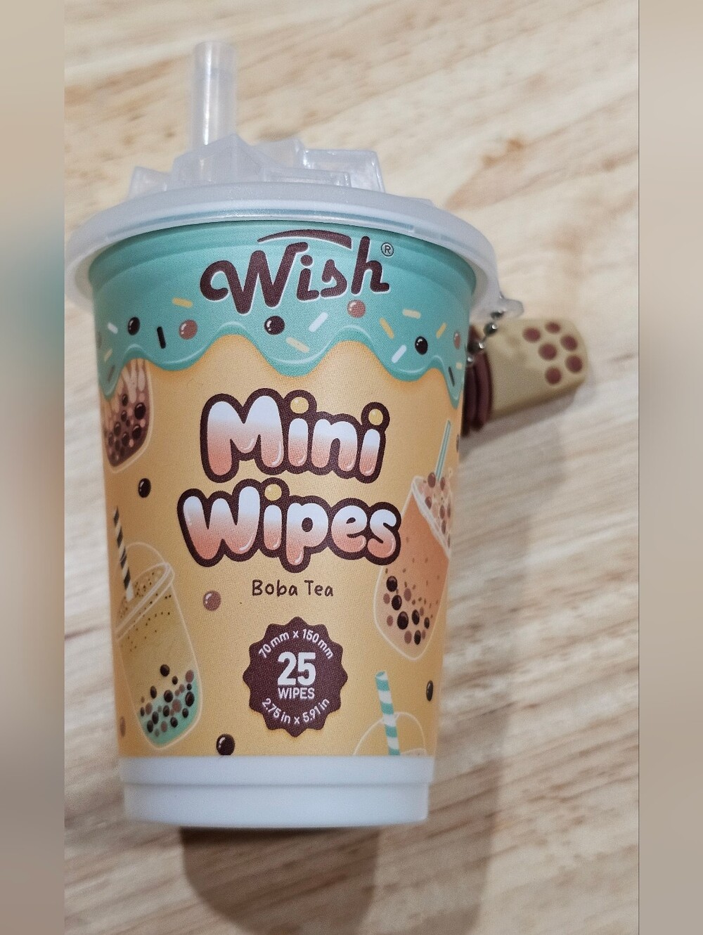Wish Mini Wipes Container With Boba Tea Charm 25 Count New Sealed In Pack